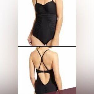 Athleta Waterfall Bandeau One Piece Black Swimsuit Size 34 B/C Cup